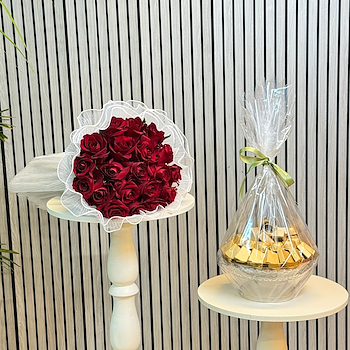 باقة ورد مع شوكولاتة