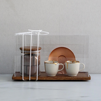 مجموعة قهوة الذهبية الوردية