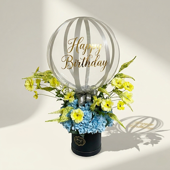 Happy Birthday Artificial Flower Arrangement With Bobo Balloon Gift Box